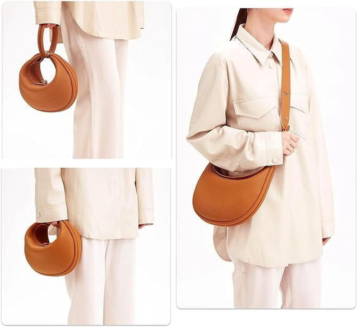 PU Leather Crescent Bag Crossbody Purses for Women Luna Bag 4 In 1 Cute Shoulder Bag Half Moon Bag Hobo Clutch Purse