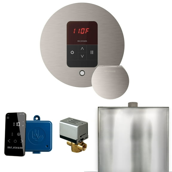 Mr Steam Basic Butler Steam Shower Ctrl Pkg w/Round iTempo Control and Steamhead in Brushed Nickel