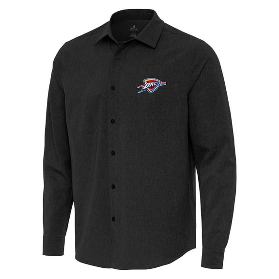 Men's Antigua Black Oklahoma City Thunder Exposure Woven Long Sleeve Button-Up Shirt