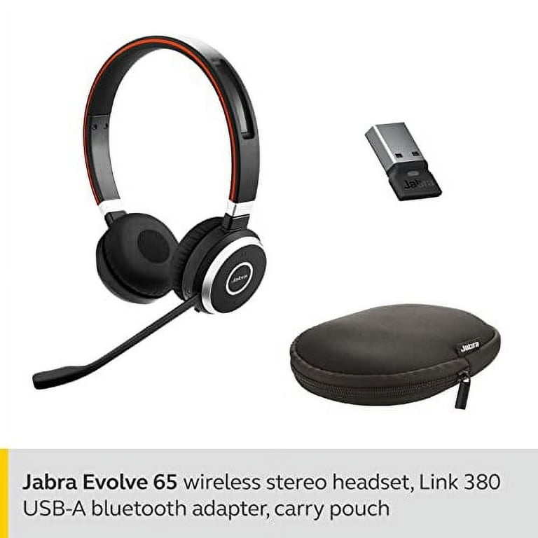 Jabra Evolve 65 Stereo Bluetooth Wireless UC Headphones Bundle - Global  Teck Mic Cushions, USB Dongle, Charging Stand, Compatible with Softphones