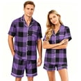 thumbnail image 2 of VV AVEORS Christmas Silk Pajamas For Men And Women Plaid Couples Pajamas Sets Long Short Sleeve Sleepwear Button Down Loungewear Pjs Sets Black 2XL, 2 of 6