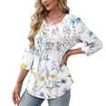 thumbnail image 5 of Levmjia Womens Tops Fashion 3/4 Sleeve Pleated Tunic Casual Blouse Round Neck Printed Polyester Shirt Loose Fit Comfortable Vacation, 5 of 7