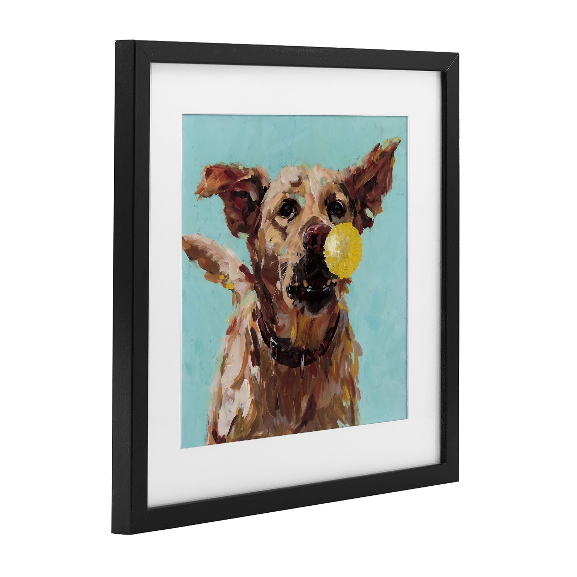 Dog Playing with Ball Black Framed Print Under Glass, design by Studio Bautista