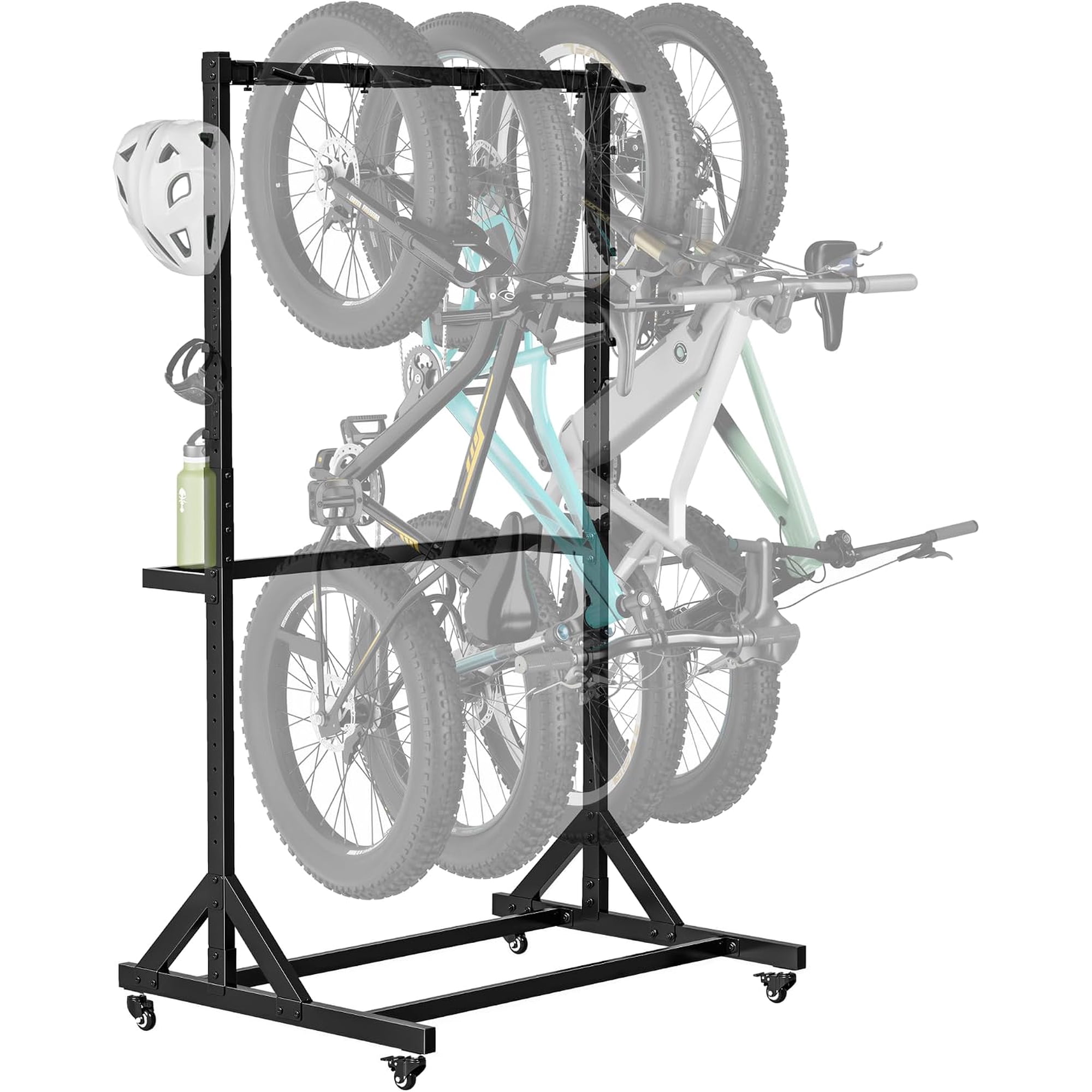 monTEK Rolling 4-Bike Storage Rack with Locking Casters Heavy-Duty Freestanding Garage Bike Rack 330 lb Capacity Fits Tires up to 4.5 in with 4 Bike Hooks & 6 Helmet Hooks