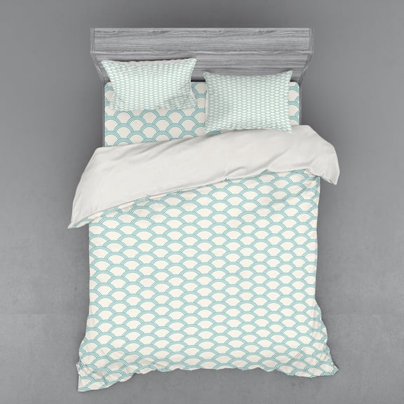 Ambesonne White Bedding Set 4 Pcs, Simple Maritime, Queen, Turquoise Cream