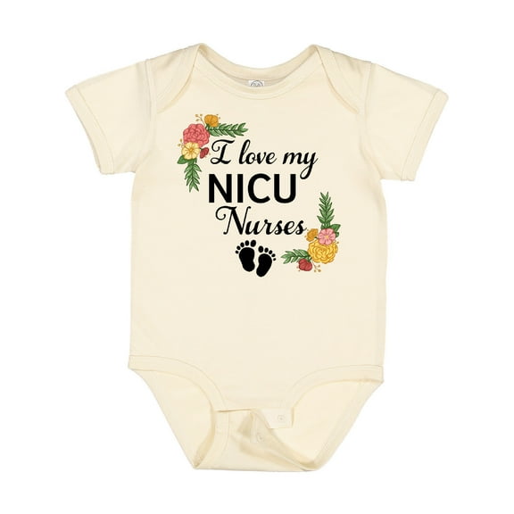 Inktastic I Love My Nicu Nurses with Baby Footprints and Flowers Boys or Girls Baby Bodysuit