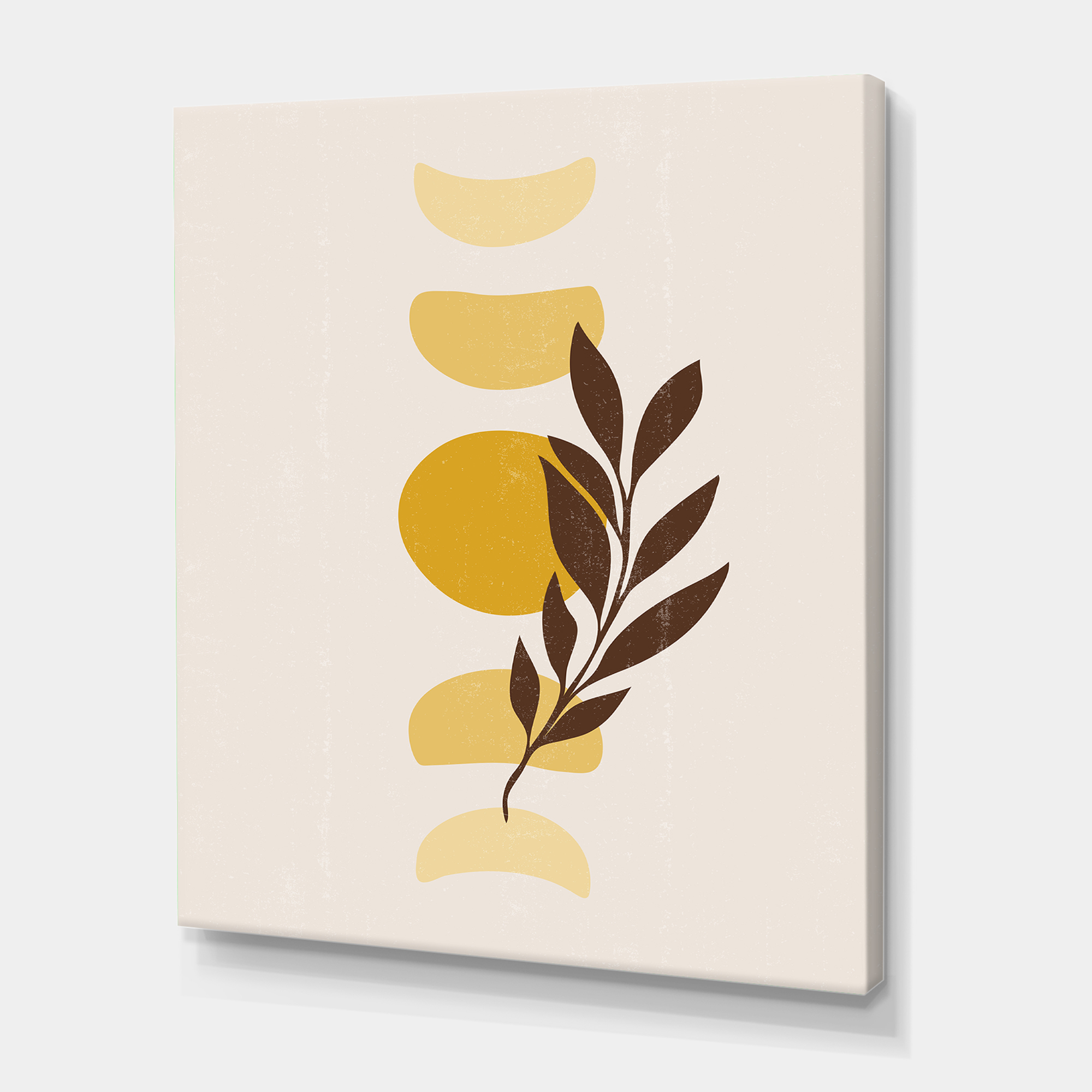 Abstract Geometrical Moon and Sun With Leaf VII 8 in x 12 in Painting Canvas Art Print, by Designart