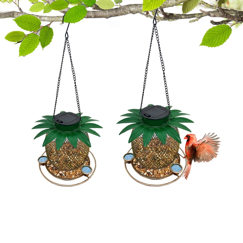 Solar Bird Feeders Vintage Pineapple Bring Three Water Cups Metal Mesh Bird Feeders for Attracting Birds Garden Backyard Outdoor Hanging Yard Patios Decorations