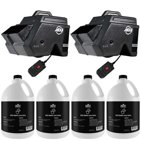 (2) ADJ Bubbletron XL Portable Bubble Machines Packaged with (4) Gallons Universal Bubble Machine Refill Fluid