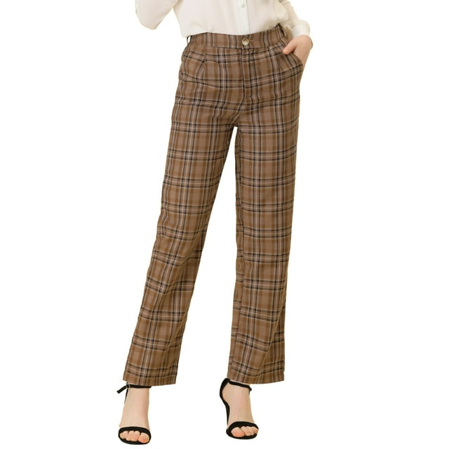 Pantalones a cuadros casuales Allegra K para mujer marrón XS