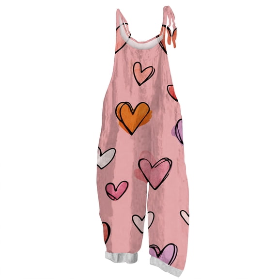 Fgvctg Womens Valentine's Day Jumpsuit Wide Leg Pant Comfy Overalls Love Heart Graphic Sleeveless Spaghetti Straps Jumpsuits Rompers Bib Overalls Loose Sprimg Pant With Pockets Light pink 3XL
