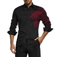 thumbnail image 4 of FINALGANG Mens Long Sleeve Dress Shirt With Dragon Print Traditional Style Turn Down Collar Button Down Shirt For Party Business Daily Wear Red L, 4 of 4