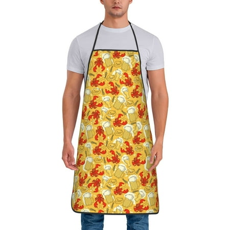 

Tideii Beer And Crawfish for Tie-up Apron Unisex Waterproof and Stain-Resistant Bib Apron for Kitchen Garden Painting
