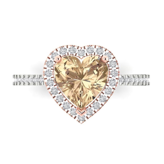 Halo Engagement Ring for Women - 2.285ct Yellow Moissanite in 14K White/Rose Gold Promise Ring