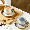 thumbnail image 4 of Naiovety Taza de café con trazado de oro de cerámica de estilo europeo, juego de té, platillo, cuchara, tazas con mango dorado, accesorios de Juegos de servir café y té Gris 200ML, 4 of 6