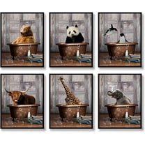 Animal Bathroom Wall Art Prints Set of 6 Canvas Posters Pictures Photos Bathroom Artwork Wall Decor (Black and White, 8"x10" UNFRAMED)