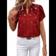 thumbnail image 1 of Tops Elegantes de Verano con Cuello en V y Corta para Mujer Vino Tinto XL, 1 of 7