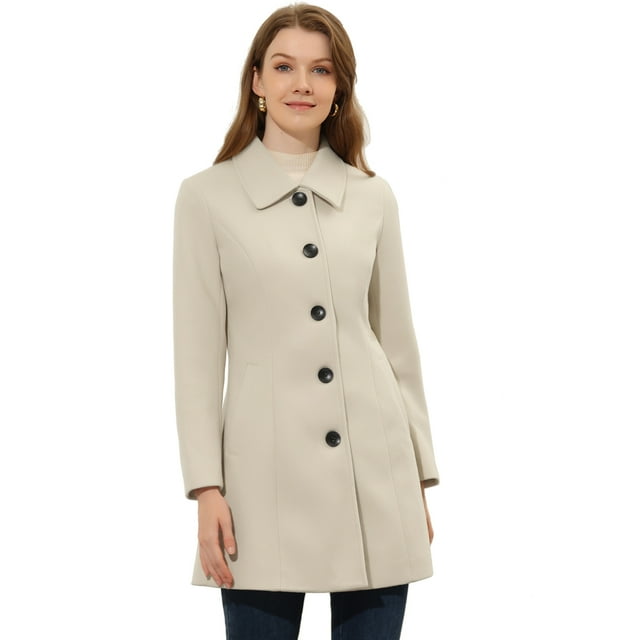 Abrigo de invierno para mujer Cuello de piel sintética Abrigo largo cálido beige XS