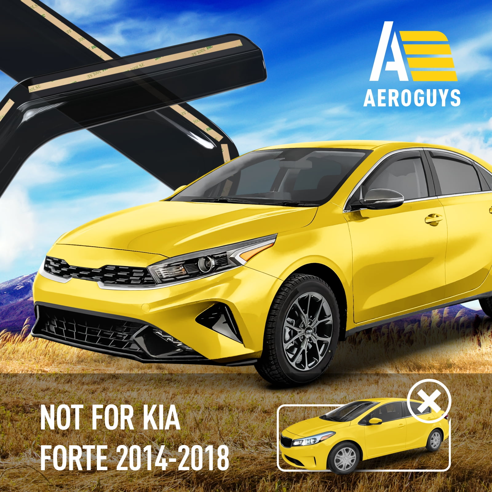 AEROGUYS Extra Durable Window Deflectors In-Channel Window Visors Rain Guards Fit for Kia Forte 2019-2024, Sun Visors, Wind Vent Visors, vent shades, Car Accessories - 4 pcs. AG0769