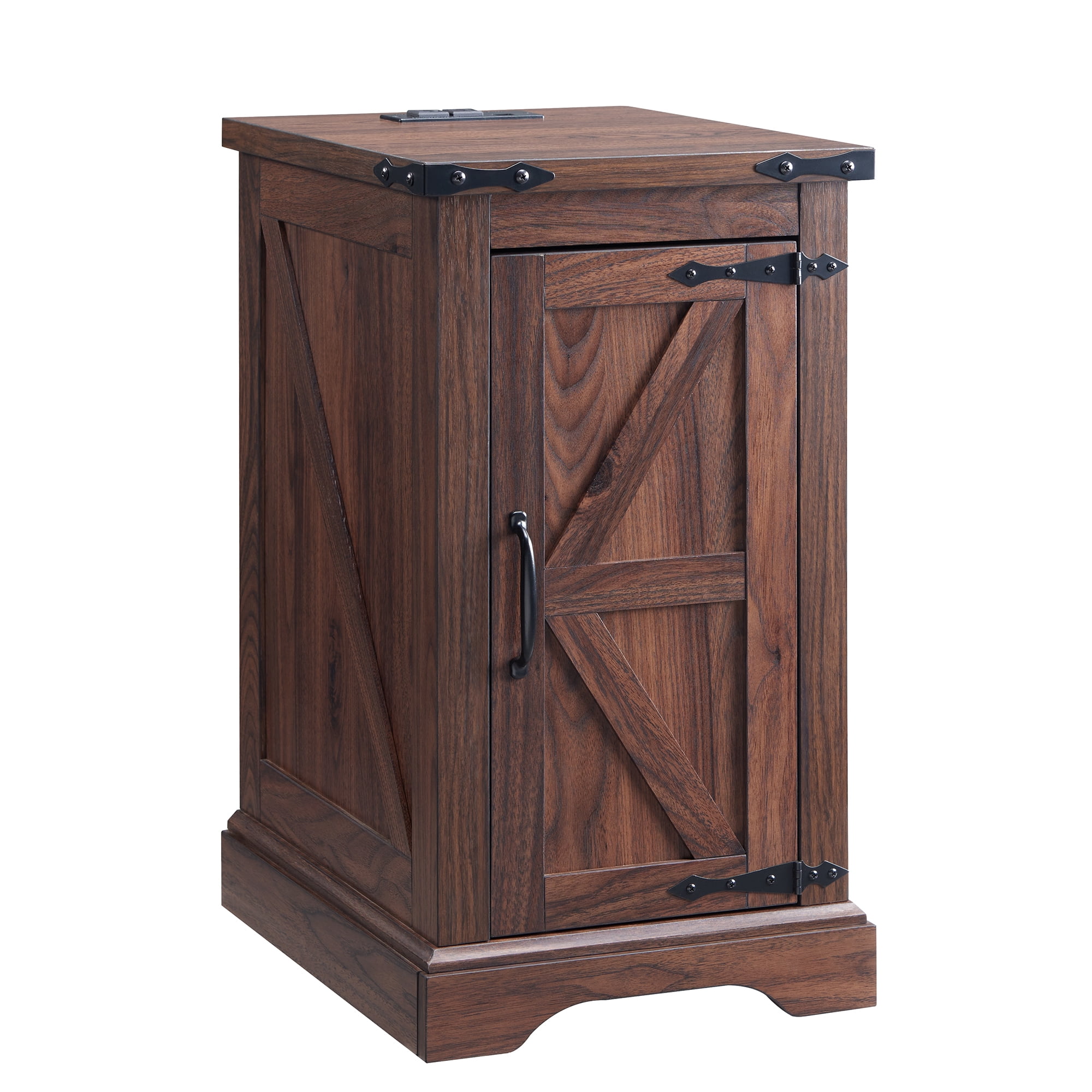 T4TREAM Farmhouse Nightstand with Charging Station, Wood End Table for Living Room, Brown