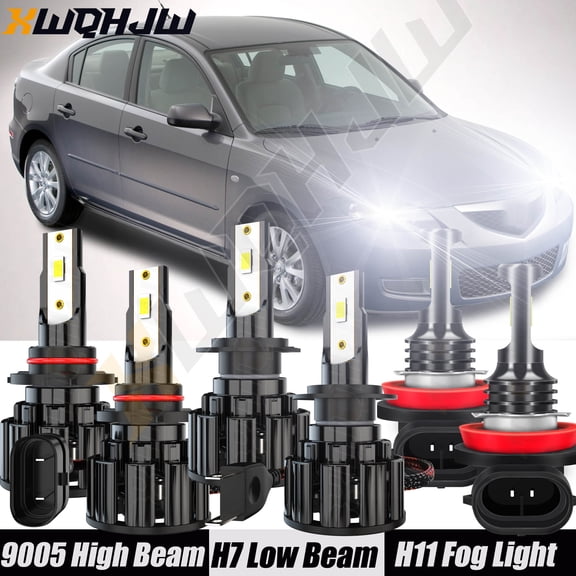 For Mazda 3 2007 2008 9005 H7 LED Headlight High Low Beam H11 Fog Lights Bulbs 6000K Kit