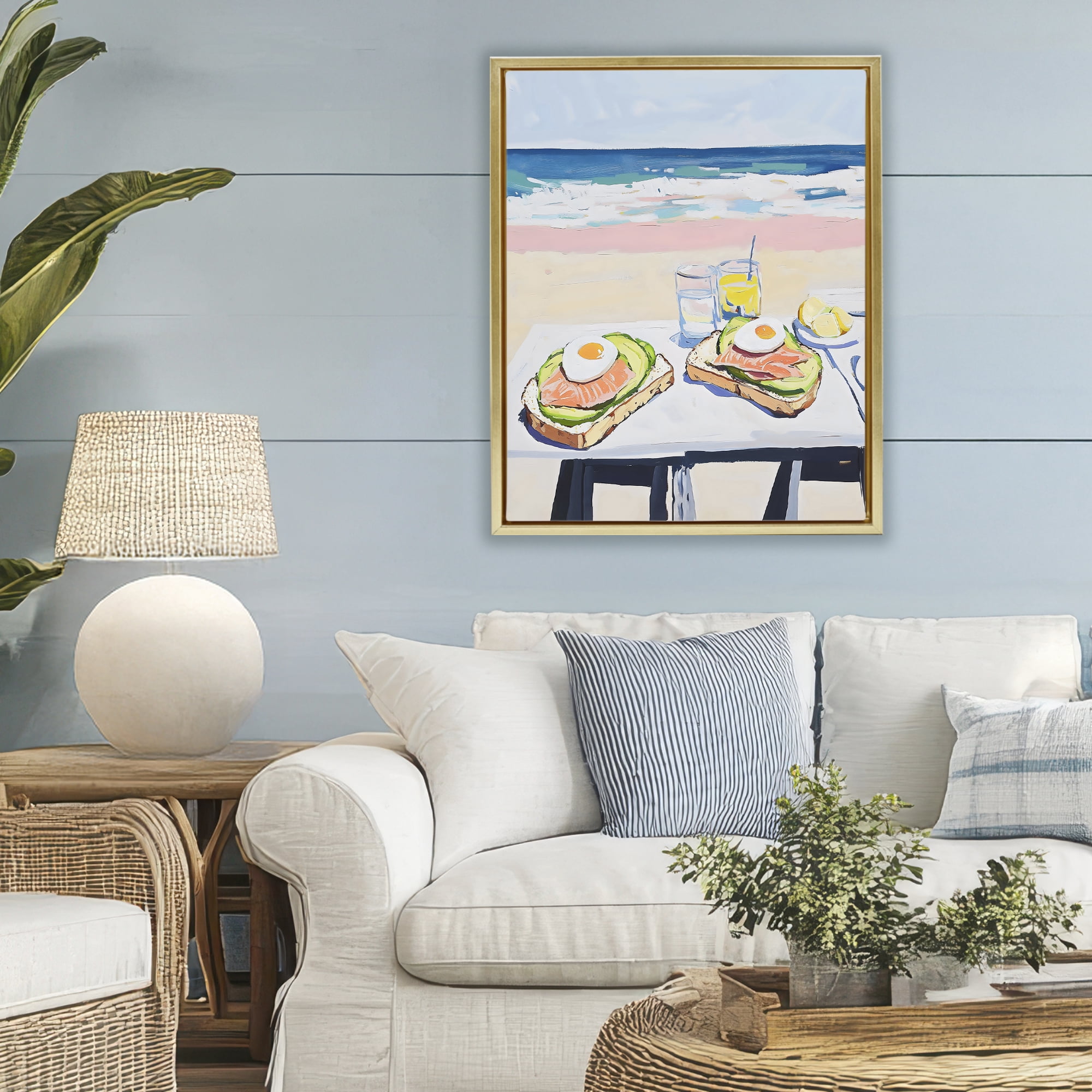 Stupell Industries Avocado Toast at Beach Gold Framed Floater Canvas Wall Art, design by The Prints Vibe