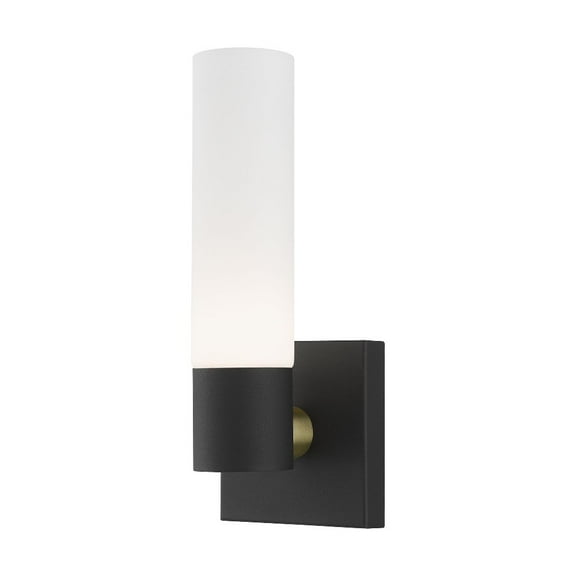1 Light Contemporary Steel Ada Wall Sconce with Satin Opal White Glass-11.25 inches H By 4.5 inches W-Textured Black Finish Bailey Street Home