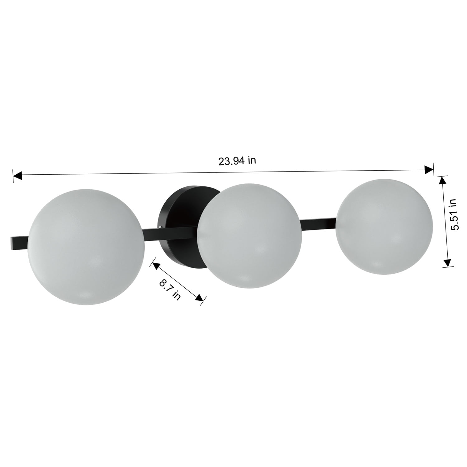 Better Homes & Gardens Modern Vanity Light, Black Finish, Frosted Glass Shades, T6 LED Bulbs