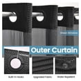 thumbnail image 5 of Stall No Hook Shower Curtain with Snap-in Liner, 230GSM Waffle Weave Bathroom Curtain, 60W x 74H, Black, Easy Install & Machine Washable, 5 of 7