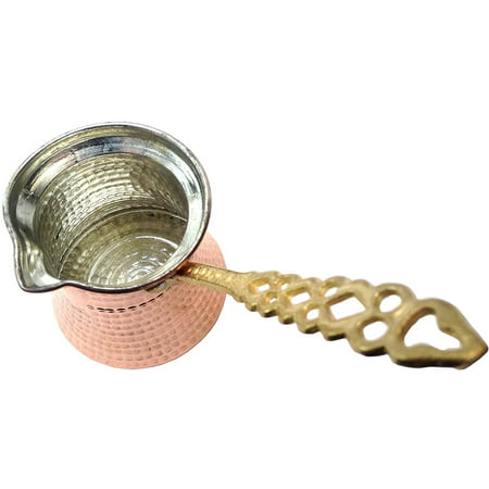 Premium Brass Copper Turkish Coffee Warmer Pot with Handle, Also for Turkish Greek Arabic Tea or Coffee 3-4 People (13oz / 350