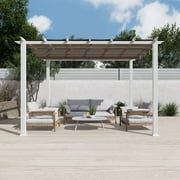 Paragon Outdoor 11' x 11' Florence Aluminum Pergola in White with Cocoa Convertible Canopy