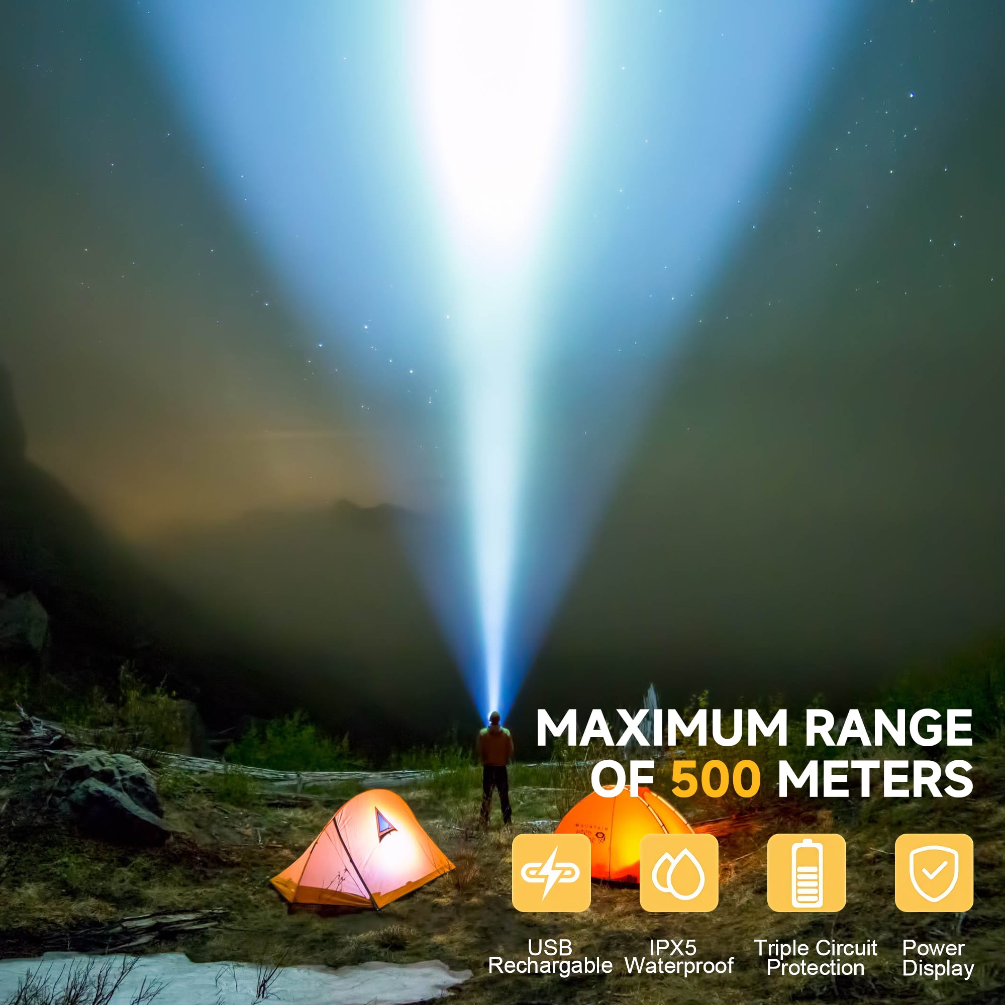 DAYBETTER High Lumen Flashlight Rechargeable, Super Bright LED Spotlight with Adjustable Modes & Focus, Zoomable, Waterproof, Essential Gear for Hiking Camping Backpacking