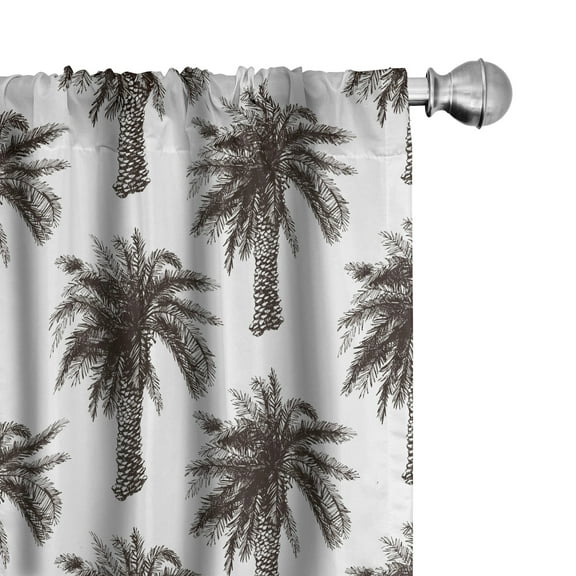 Ambesonne Palm Tree Curtains, Retro Growth Nature, Pair of 28"x63", Dark Brown White