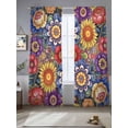 thumbnail image 2 of Boho Blue Flower Sheer Curtains 84 Inch Length 2 Panels Set Window Treatments, Spring Bohemia Chic Red Yellow Floral Rod Pocket Semi Curtains for Living Room/Bedroom/Kitchen Décor, 104"W x 84"L, 2 of 7