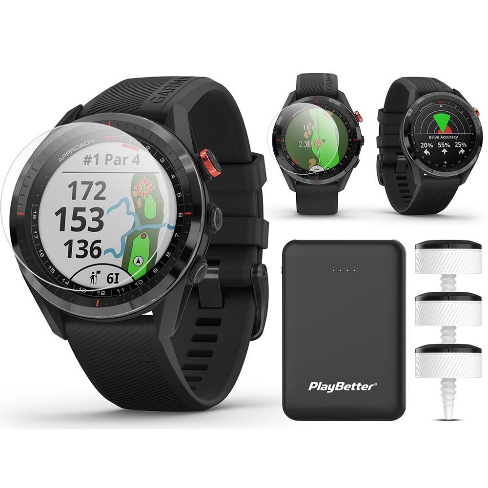 Garmin Approach S62 (Black with CT10) GPS Golf Power Bundle | +PlayBetter  Charger & Screen Protectors