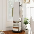 thumbnail image 2 of Costway Coat Rack with Full Length Mirror, 3 Hooks & Storage Shelves, 360° Swivel Wheels Black, 2 of 10