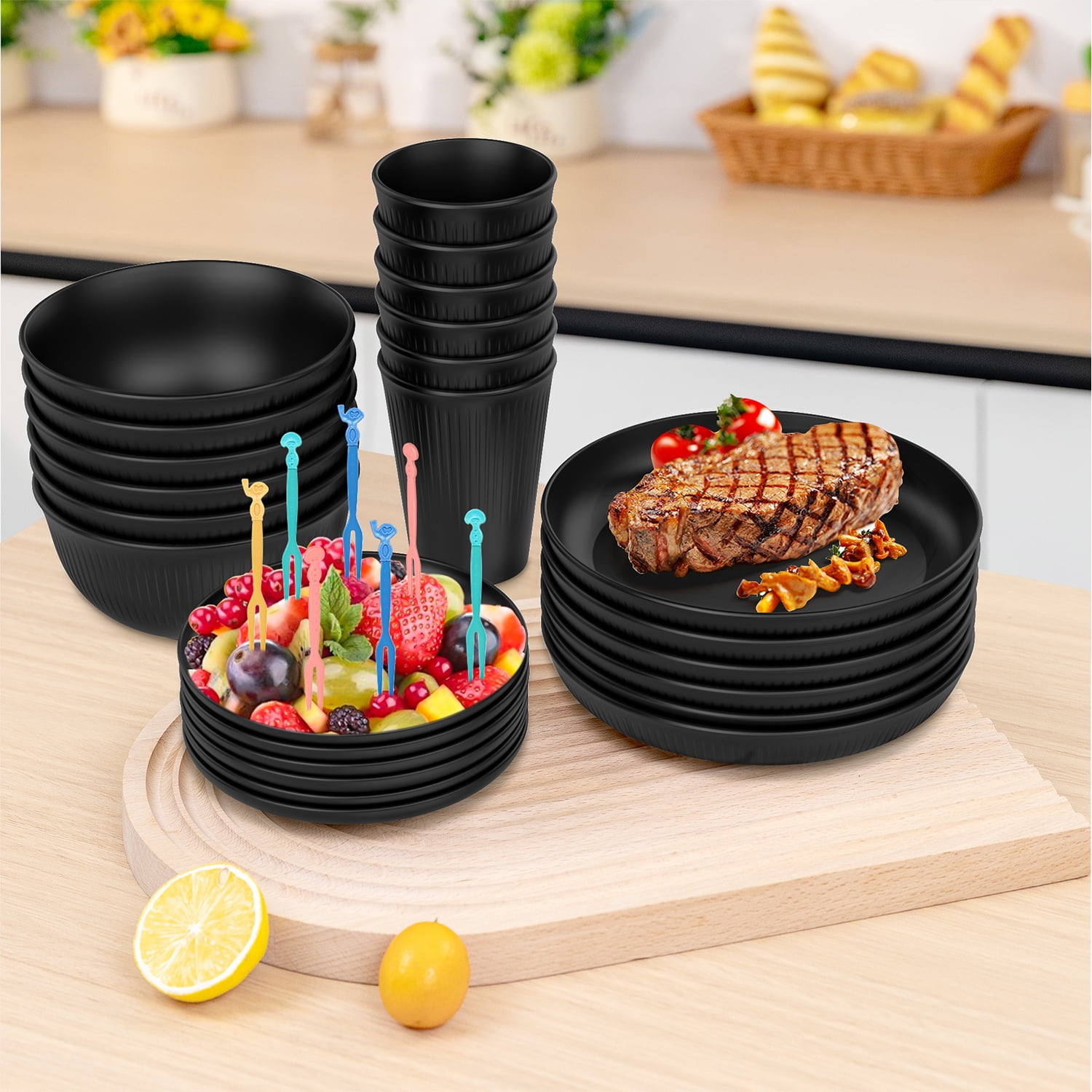 GPED Wheat Straw Dinnerware Set, 68 Pcs, Unbreakable, Lightweight