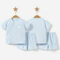 thumbnail image 2 of Siilsaa Girls Summer Outfits Girl Summer Clothes Short Sleeve Romper Elastic Waist Shorts 2Pcs Outfits Set Light Blue,90, 2 of 5