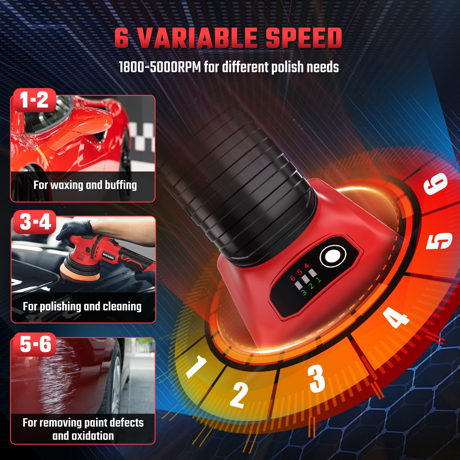Cordless Polisher Kit for Milwaukee M18 Battery (Battery Not Included), 6-Inch Variable Speed Orbital Car Polisher for Detailing, 1800-5500 RPM, 17-Piece Accessory Set for Polishing & Waxing