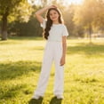 thumbnail image 5 of NAISIBABY Girls Cargo Pants, Straight Leg Elastic Waist Lightweight Kids Casual Trendy Hiking Outdoor Pants White Size 14, 5 of 5