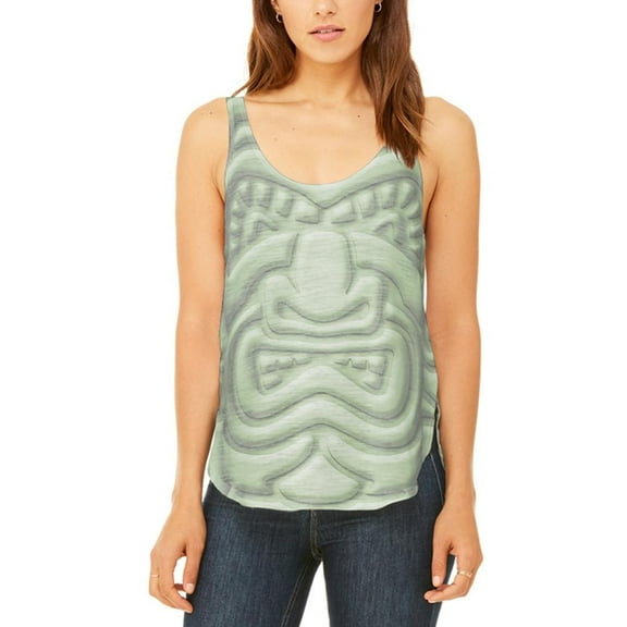 Tiki God Green Face Luau Juniors Flowy Side Slit Tank Top