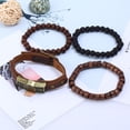 thumbnail image 4 of Besufy 4 Pcs/Set Women Bracelets Vintage Men Wood Bead Leather Bracelet Adjustable Rope Jewelry, 4 of 8