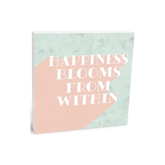 Happiness Blooms Pale Mint Green 10 x 10 Wood Tabletop Sign Plaque