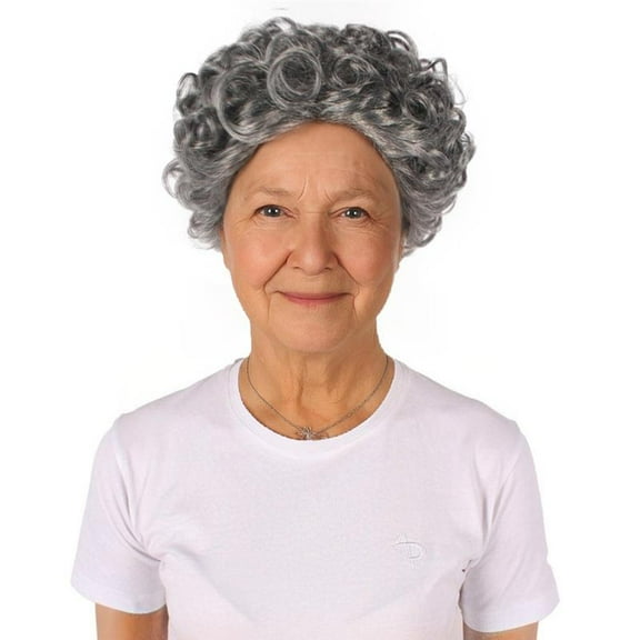 HPO Adult Women’s Short Grey Curly Wig | Cosplay & Halloween Wig | Flame-Retardant Synthetic Fiber | Standard Wig Cap