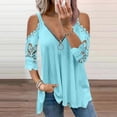 thumbnail image 5 of LoyisViDion Women'S Tops Long Sleeve Cold Shoulder Tops Neck Zipper Soild Hollow Out T-Shirt Casual Blouses Shirts Blue 4(S), 5 of 6