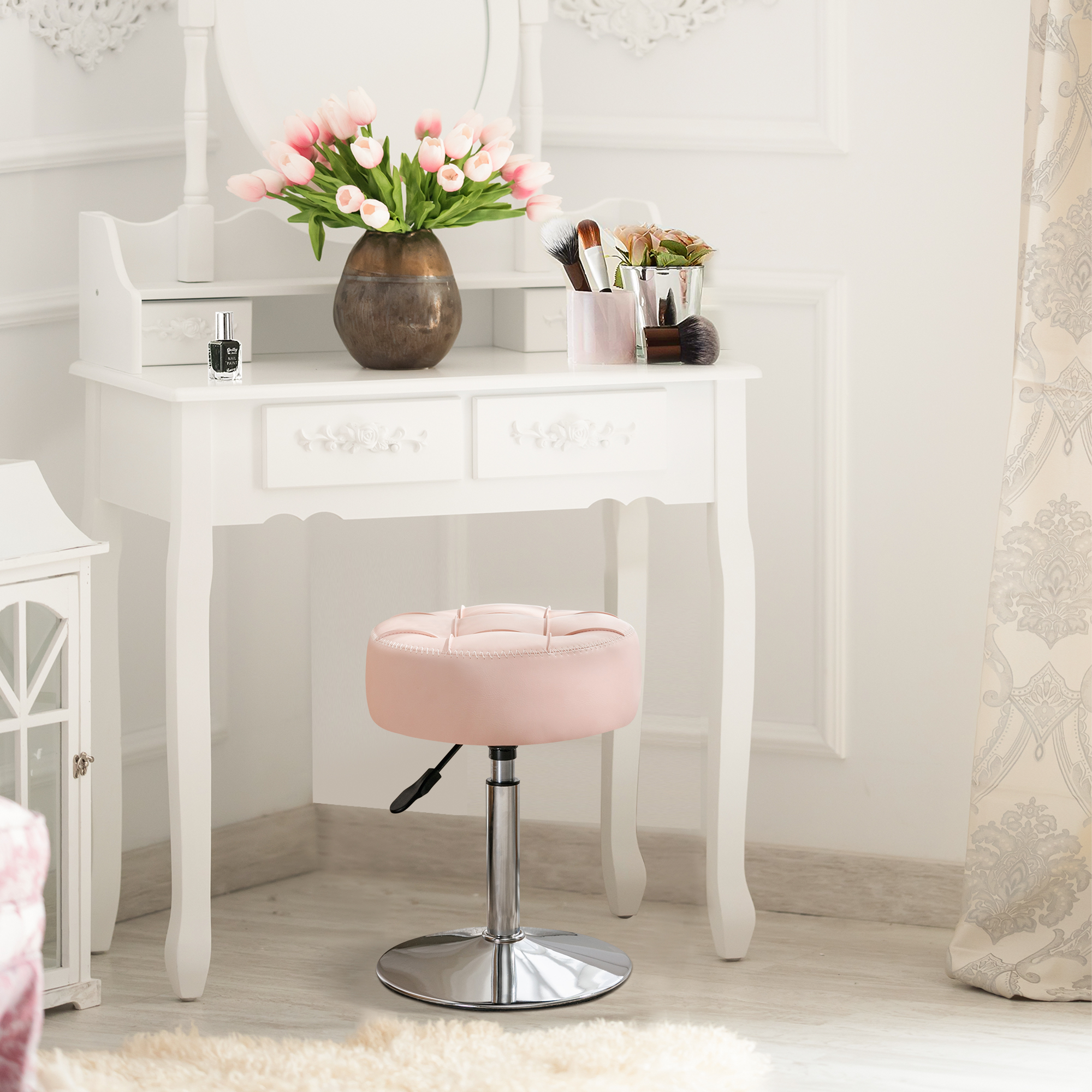 Dycanpo 360° Swivel Vanity Stool, Adjustable Height, Pink photo 5