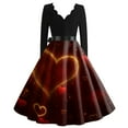 thumbnail image 3 of Valentine's Day Dresses for Women Long Sleev Vintage Love Heart Print V-Neck A-Line Cocktail Party Dress with Belt Deep Red 3XL, 3 of 3