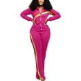 thumbnail image 1 of UKAP Ladies Tracksuit Set Elastic Waist Jogger Sets Solid Color Sweatsuits Athletic Home Two Piece Outfit Rose Red S, 1 of 4