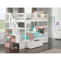 AFI Woodland Staircase Bunk Bed Twin over Twin with 2 Bed Drawers, White