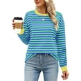 thumbnail image 2 of WEAIXIMIUNG Sweat à Fermeture Éclair Femme Sans Capuche Mode Couleur Contrastée Ample Col Rond Rayé Manches Longues Haut Décontracté pour Femme, 2 of 8